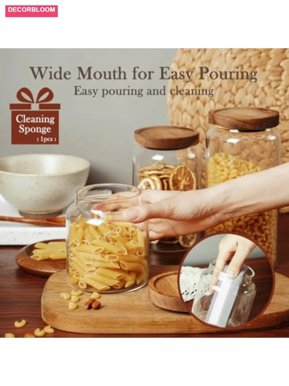 Glass Food Storage Jars with Wood Airtight Lids, 20 Oz Canisters for Pantry